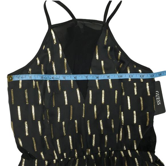 Guess Dress Black Gold Foil Taffeta High Low Hem Formal Women's 2 NEW small flaw - Picture 4 of 14